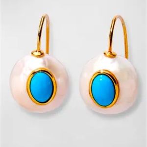 Lizzie Fortunato “Pablo” Gold Plated Pearl and Turquoise Drop Earrings